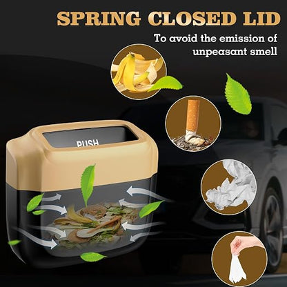 2 Pack Car Trash Can with Lid, Built-in Storage Garbage Bag, Gold | Leakproof Car Door Trash Can with Hook, 60pcs Trash Bags, Mini Automotive Garbage Bin for Vehicle, Office, Home - Image 3