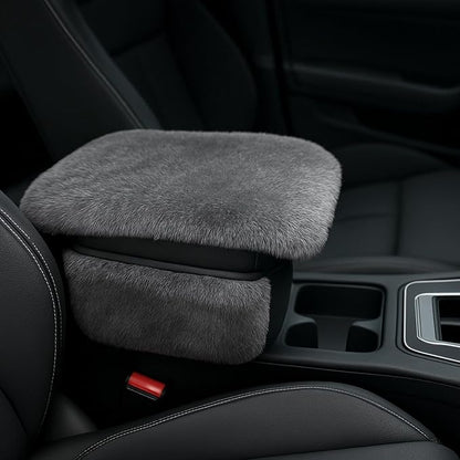 Fluffy Car Armrest Cover with Side Pockets – Plush Fuzzy Fur Center Console Armrest Cushion Pad, Universal Winter Car Interior Protector, Soft Arm Rest Cover with Storage for Women & Men (GRAY) by Unknown