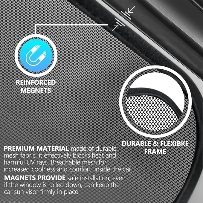 BWEN Magnetic Car Window Sunshade for Hyundai Tucson 2022-2026 Side Front Window Shade for Baby with Breathable Mesh Protection from Heat and Sun Rays for Sleeping Camping Breastfeeding 2 PCS - Image 4