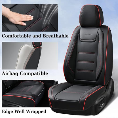 Coverado Car Seat Covers Full Set, Seat Covers for Cars, Car Seat Protector Waterproof, Leather Cushion, Universal Car Interior Covers Seat Protectors for Most Cars Black-Redline - Image 2