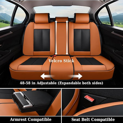 Coverado Universal Seat Covers Full Set, 5 Seats Universal Seat Covers for Cars, Waterproof Nappa Leather Car Seat Covers with Head Pillow, Auto Protectors Fit for Most SUV Pick-up Truck-Black&Brown - Image 8