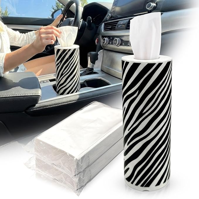 Car Tissues Cylinder for Cup Holder - Refillable Round Tissues Canister with 2 Packs Tissue - Wild Safari Car Interior Decor Accessories for Women & Men - Fits Standard Cars Cup Holders (Zebra Print) by Unknown