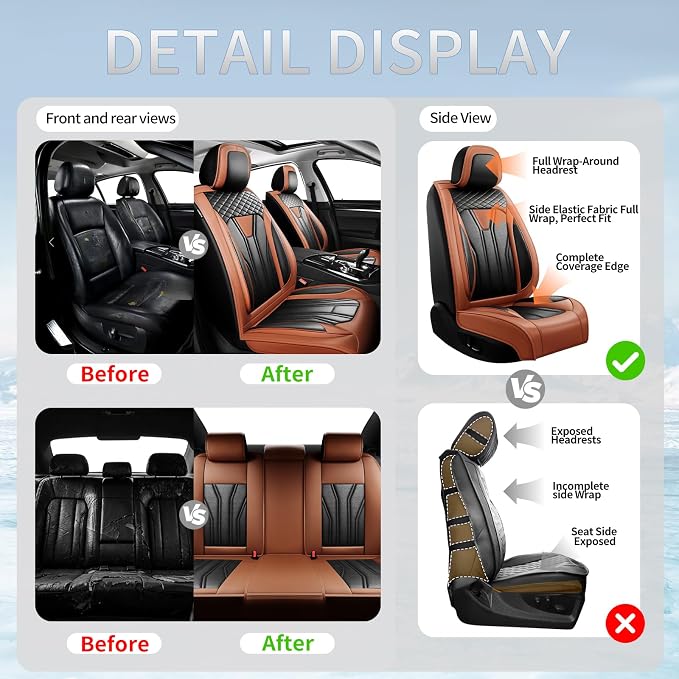 Fit Sienna Premium Leather Car Seat Covers for Toyota Sienna 2007-2025 2026 - Waterproof，Breathable，All-Weather Seat Cushion Protecto & Airbag Compatible, 2 Front Seat Brown&Black - Image 5