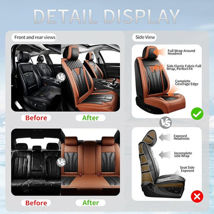 Fit Sienna Premium Leather Car Seat Covers for Toyota Sienna 2007-2025 2026 - Waterproof，Breathable，All-Weather Seat Cushion Protecto & Airbag Compatible, 2 Front Seat Brown&Black - Image 5
