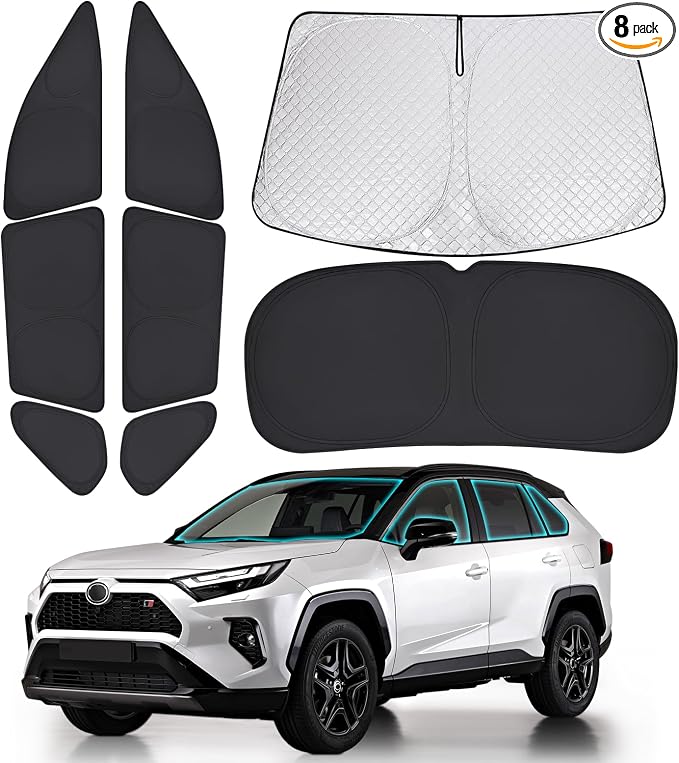 XCBYT 2019-2024 RAV4 Window Shade, 8-Pack Blackout Privacy | 6-Layer blocks heat for lunch breaks, camping. keep full privacy/car cool, Tuck into frames to prevent falling when door open by XCBYT