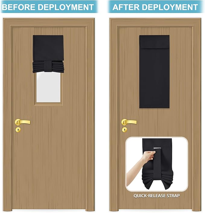RYB HOME Blackout Shades for Classroom Window & Door Cover, W8 x L36, Black | Emergency Lockdown Shade for School Door Window, Room Darkening Design, Block Views, Office Door Curtain, 1 Panel - Image 5