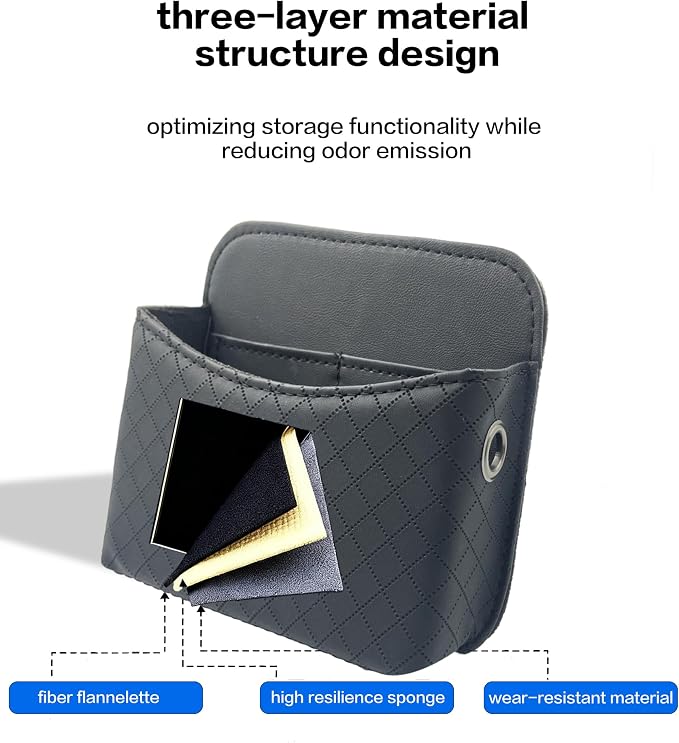 Self-Adhesive Car Seat Side Pocket Organizer with Cable Port - Black PU Leather Storage Pouch for Phone & Keys, Fits Gaps, Console & Door （Glossy Black） - Image 3