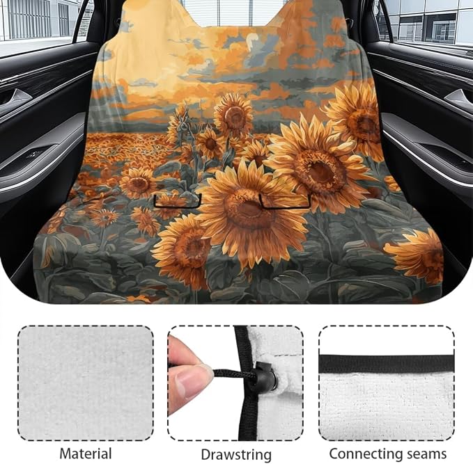 Oil Painting Sunflower Print Rear Bench Towel Seat Covers, Nonslip Back Seat Cover Washable Bench Seat Covers, Wear-Resistant Car Seat Covers Protector for Dogs - Image 6