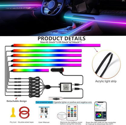 Interior Car LED Strip Lights, Acrylic LED Lights for Car with Dynamic Dreamcolor Chasing, Ambient Lighting Kits Music Sync Wireless APP and Remote Control (6 in 1) 175 inches 593 LEDs - Image 3