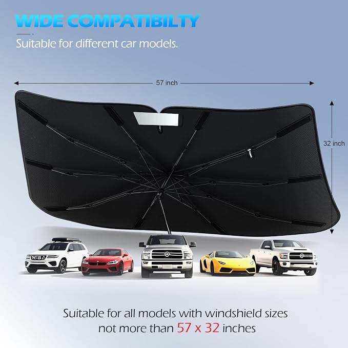 [2026 Upgrade] FLORICH Windshield Sunshade Umbrella Foldable Car Windshield Sun Shade Cover, Car Window Shades Protect Interior from UV Keep Car Cooler Medium(57" L x 33" W) - Image 6