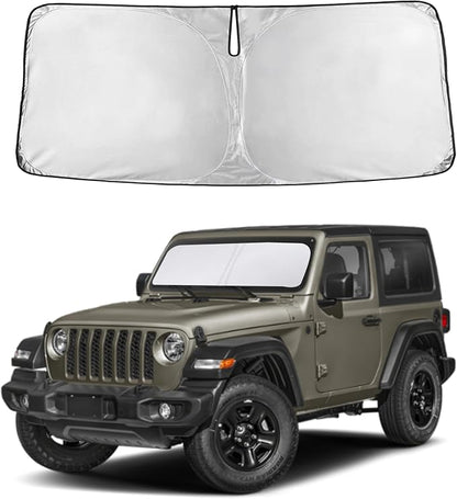 Autovir Windshield Sun Shade Fit for 2019-2024 2025 2026 Jeep Wrangler | Sunshade, Front Car Window Shades Sun Visor, Blocks UV Rays & Heat, Car Accessories by Autovir