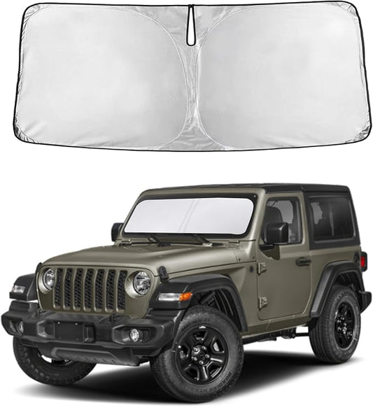 Autovir Windshield Sun Shade Fit for 2019-2024 2025 2026 Jeep Wrangler | Sunshade, Front Car Window Shades Sun Visor, Blocks UV Rays & Heat, Car Accessories by Autovir