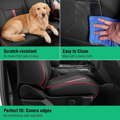 DiffCar® for Ford F150 Seat Covers 2015-2023 2024 2025 2026, Black/Red | Full Set Faux Nappa Leather, SuperCrew & Crew Cab XL XLT Only, Custom Fit Truck Accessories Car Seat Protectors for F-150 - Image 6