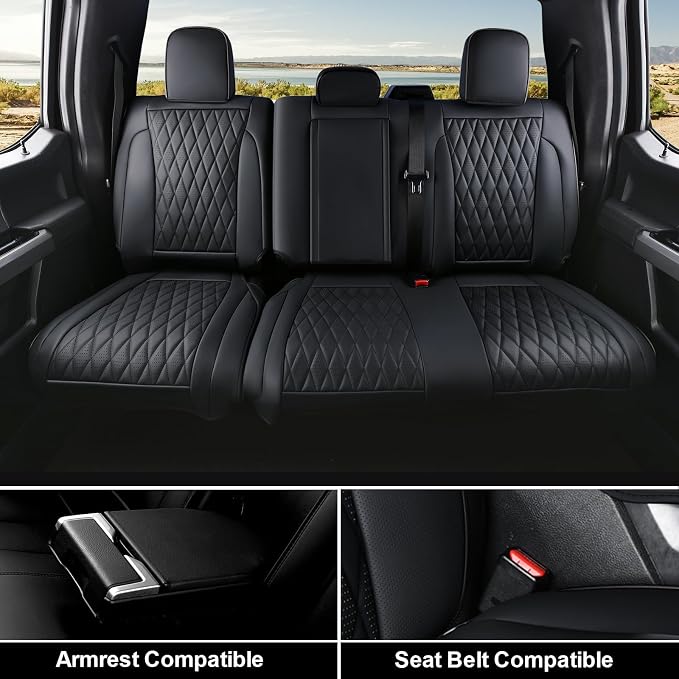 Coverado Leather Seat Covers Full Set Fit for Ford F150 F250 F350 F450, Waterproof Ford F150 Truck Seat Covers Fit for 2015-2026 F150 and 2017-2026 F250 F350 F450 (Black) - Image 4