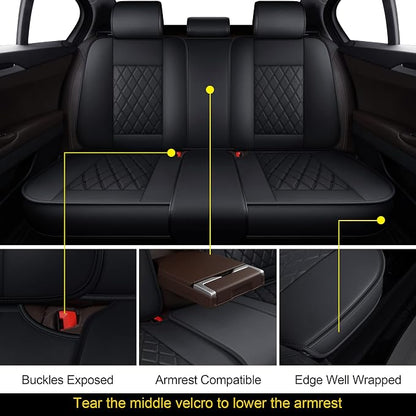 Seat Covers Full Set, Leather Car Seat Cover Fit for Sedan SUV Truck | Black Automotive Seat Covers,Waterproof, Front & Rear,Universal Car Seat Protector for For Families, Pets,Commuters - Image 4