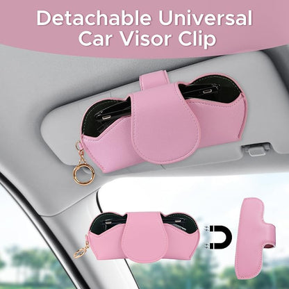 KINIVA Sunglasses Holder for Car Visor with Hanging Hook Portable Leather Glasses Storage Bag with Detachable Clips - Image 2