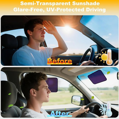 XCBYT Static Cling Car Window Sahdes for Driver Side Window, 2-Pack | Block glare from different angles at any time. Clean the glass before to ensure a secure bond. See-through view - Image 2