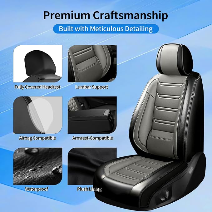 Fit CX-50 Seat Covers Custom Fit for Mazda CX-50 2023-2026, Front Pair | Premium Leather Full Coverage Protectors, Waterproof, Breathable, Scratch Resistant, Easy Wipe, Airbag Compatible, Black+Gray - Image 7