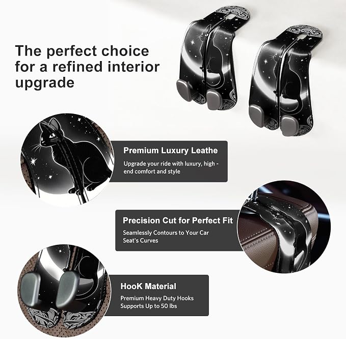 CoBak Purse Hook for Car - Universal Premium Stitched Leather and Aluminum-Magnesium Alloy Double Car Seat Back Storage Hook for Purses, Handbags, Bags (2 Pack),Mystic Night - Image 3