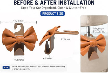2 Pack Car Purse Hooks, Headrest Hooks for Cars, brown | Car Bag Hanger for Groceries, Coats, Umbrellas and Daily Essentials, Bow-Shaped Car Interior Organizer for Handbags and Bags - Image 4