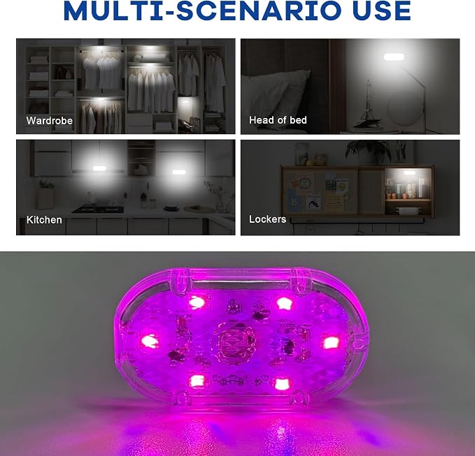2 PCS Car LED Lights Interior Wireless, Sticky Vehicle Interior Ambient Light with 6 LED Lamp Beads, Portable Reading Light USB Rechargeable Decorative Lamp for Cars (Pink) - Image 6