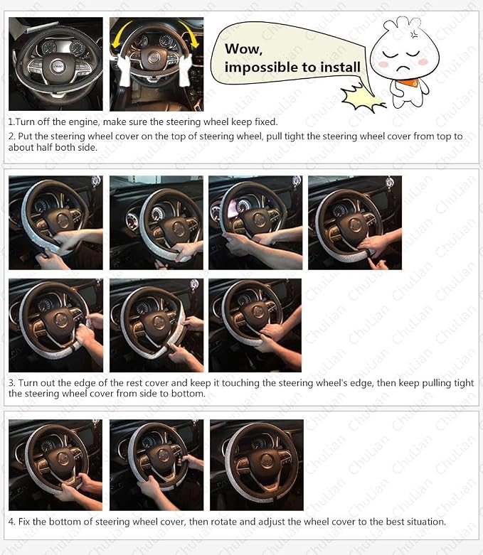 New Diamond Leather Steering Wheel Cover with Bling Crystal Rhinestones | Large-Size of 15 1/2 inches-16 inches Black - Image 7