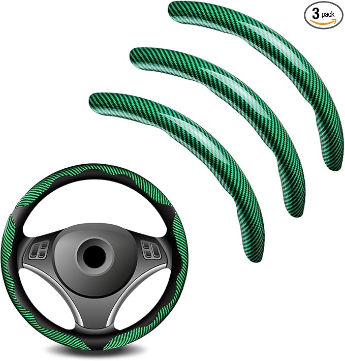 3pcs Universal Carbon Fiber Steering Wheel Cover - Anti-Slip & Segmented Design, Universal 99% Durable Steering Wheel Protector for Men and Women, Car Interior Accessory (Green) by Unknown