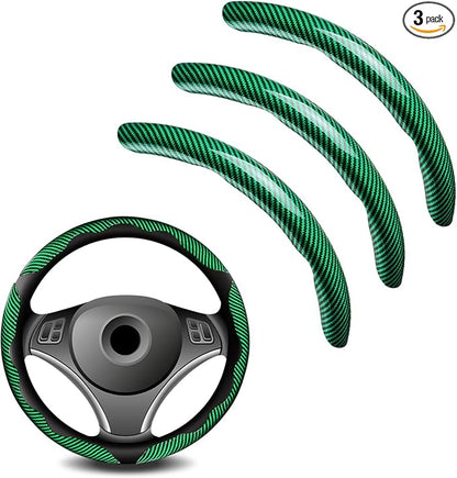 3pcs Universal Carbon Fiber Steering Wheel Cover - Anti-Slip & Segmented Design, Universal 99% Durable Steering Wheel Protector for Men and Women, Car Interior Accessory (Green) by Unknown