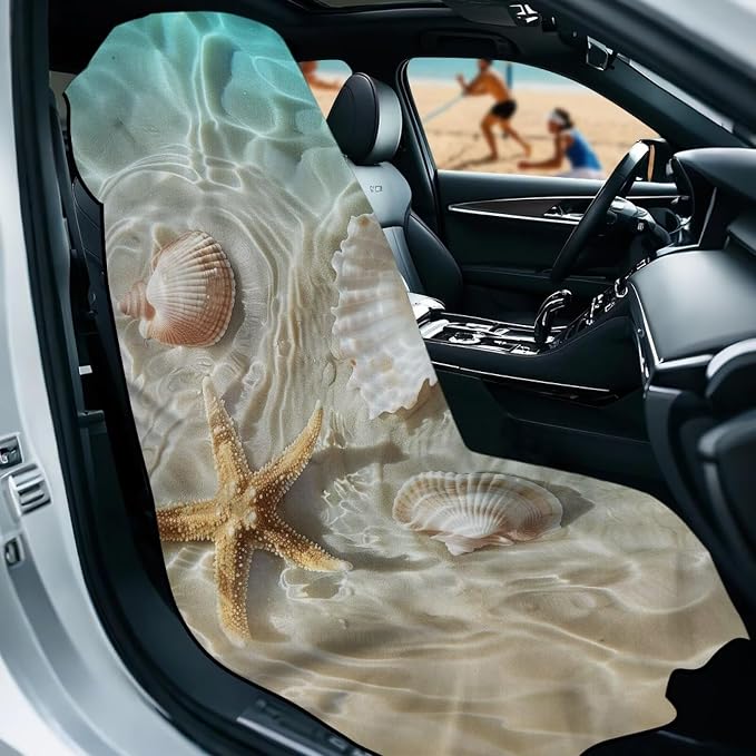SEANATIVE Starfish Shell Print Sweat Towel Seat Cover, Premium Car Seat Towel Protector for Trucks SUV Jeep, Universal Seat Covers for Post Gym Workout, Running, Swimming, Beach - Image 2