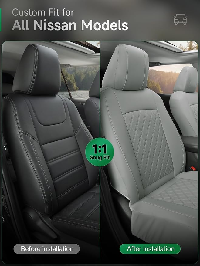 GIANT PANDA Front Seat Covers for Nissan Rogue Altima Sentra Versa Kicks Murano Pathfinder Maxima,Faux Leather Bucket Seat Cover Fit Nissan Seat Protectors (Gray Diamond) 2-Pack - Image 3