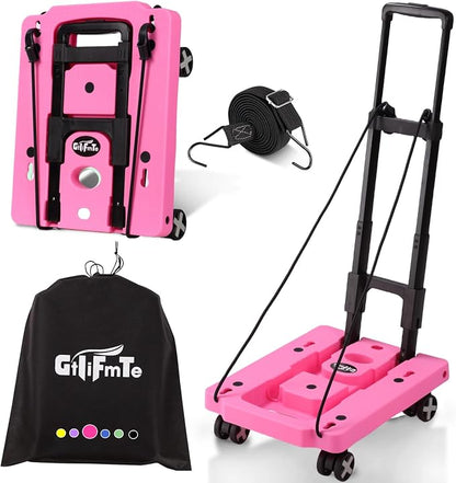GtIiFmTe Foldable Hand Truck, Lightweight Luggage Cart for Airport Car Seat | Compact Folding dolly with Rotating swivel wheel,storage size12×15.7×4.1",300lbs Load,Upright Lock Handle with 3bungee cords by GtIiFmTe