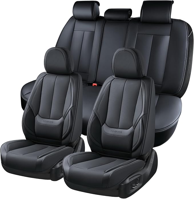 Coverado Car Seat Covers, Seat Covers for Cars, Waterproof Leather Auto Seat Protectors, Leather Car Seat Cushion, Car Interiors Accessories Universal Fit for Most Cars - Image 2