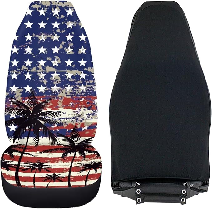 Palm Trees Front Car Seat Cover US Flag Auto Interior Accessories 2 Pcs Set Stretch Polyester Fabric Cover Patriotic All-Season Protection Suitable for Most Cars,SUV,Sedan - Image 5