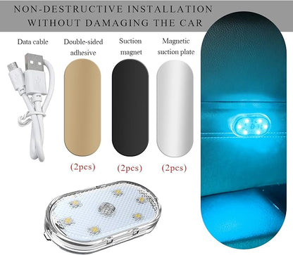 Wevdn 2 PCS Car LED Lights Interior Wireless, Magnetic Car Ambient Lighting with 6 Bright LED Lamp Beads, Portable USB Rechargeable Vehicle Interior Led Night Light for Car (Ice Blue) - Image 3