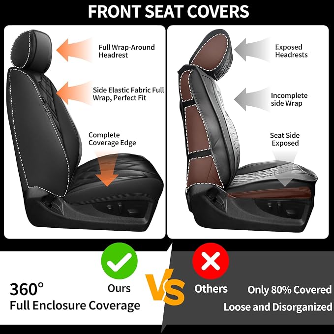 Seat Covers Fit for GMC Sierra 1500/2500/3500 HD 2007-2025,Premium Leather, Waterproof, All-Weather, Airbag Compatible, Breathable, Seat Protectors, Full Set, Brown - Image 9