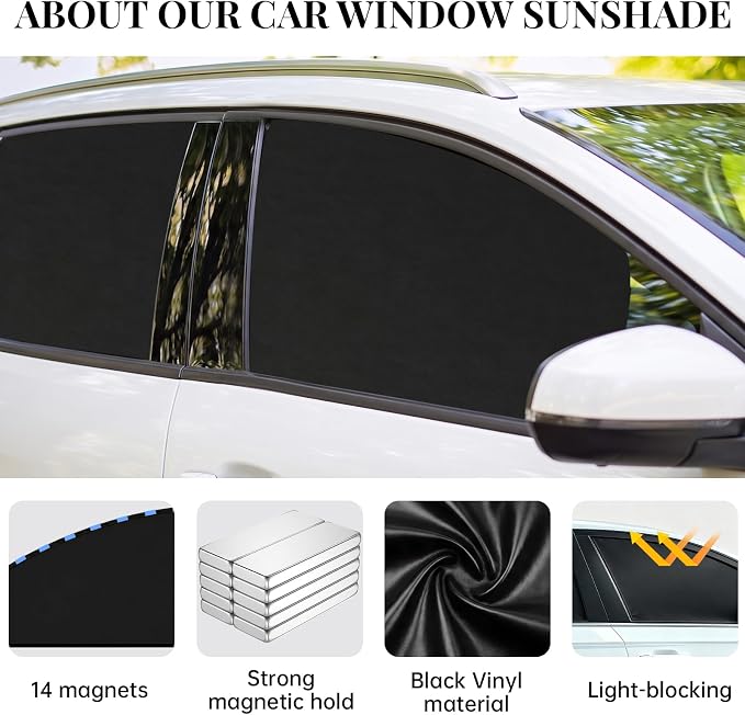 4 Car Window Shades & 1 Privacy Partition Curtain, Magnetic, Block Light | UV Protection, Keeps Cooler, Universal Size, Protect Privacy, Heat Insulation, Adjustable Privacy Curtain for Car SUV Truck - Image 6