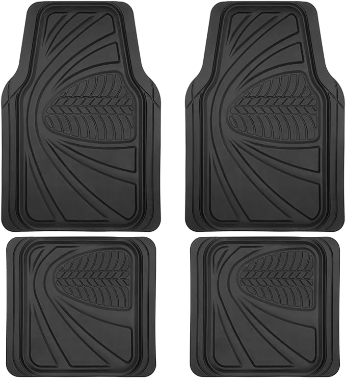 Motor Trend FlexTough Guard All-Weather Floor Mats for Cars – Black Waterproof Rubber Floor Mats, Universal Trim-to-Fit Automotive Accessories for Cars, Trucks & SUV by MotorTrend