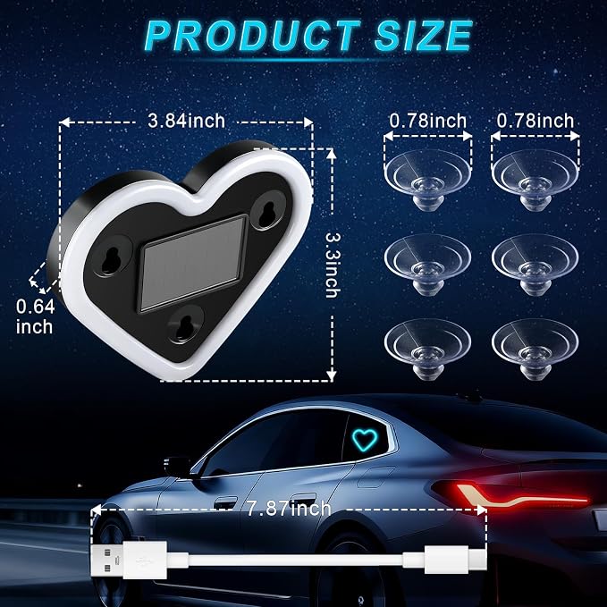 iFunyLED Heart-Shaped Solar Powered Car LED Interior Ambient Light, Wireless Lamp with 5 Lighting Modes, Dual Charging & Dual Sensor Design, Cute Car Accessories Gift for Women, Pack of 2 (Ice Blue) - Image 2