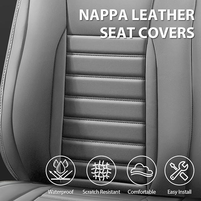 CAR PASS Nappa Leather Car Seat Covers Front Seats, Luxury Seat Protector for Cars, Waterproof Anti-Slip Seat Cushion Airbag Compatible Universal for Sedan SUV Pick-up Truck Automotive Vehicle, Gray - Image 4