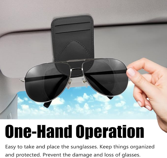 Sunglass and Card Holder for Car Visor, 2 Card Slots Visor Glasses Clip, Strong Magnetic Visor Holder, Visor Accessories for Cars SUV(Beige 1Pc) - Image 2