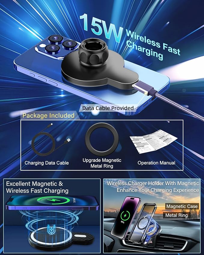 PZK Car Phone Mount for Toyota Tundra 2014-2021 Accessories Custom Air Vent | Magnetic 15W Fast Wireless Charger Car Phone Holder 360° Rotation Hands Free Fixed Clip Magsafe Tundra Cell Phone Cradles - Image 5