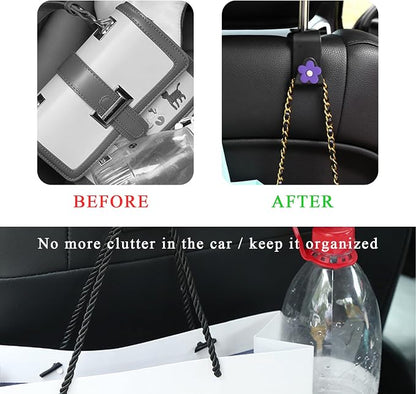 Yourkar 4 PCS Car Seat Headrest Hook, Plastic Headrest Hooks with Adhesive Flower, Auto Back Seat Hanger Storage Hook for Grocery Bag Purse Handbag Umbrella, Car Accessories (Purple) - Image 3