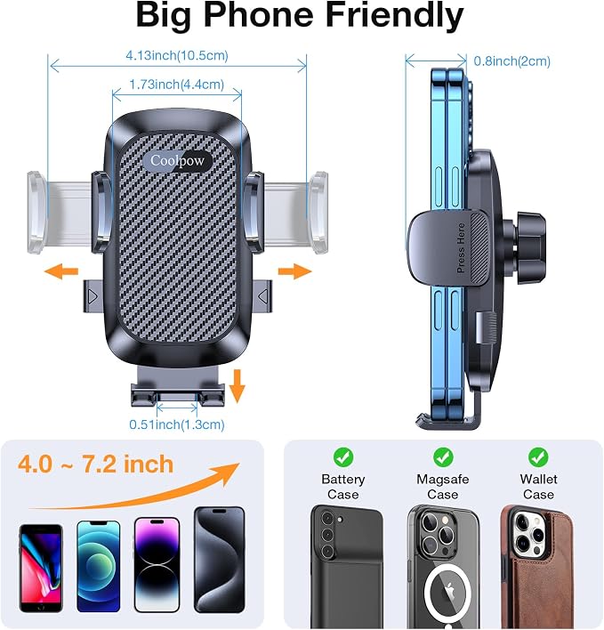 Coolpow Car Phone Holder Mount, 2 in 1 Universal Cup Car Phone Holder | Expander Adjustable Base Long Arm 360°Rotation Cup Phone Holder Car Accessories for iPhone 17 Pro Max 16 15 & All Smartphone - Image 9