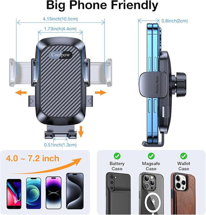 Coolpow Car Phone Holder Mount, 2 in 1 Universal Cup Car Phone Holder | Expander Adjustable Base Long Arm 360°Rotation Cup Phone Holder Car Accessories for iPhone 17 Pro Max 16 15 & All Smartphone - Image 9