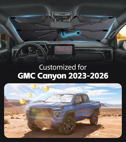 Windshield Sun Shade for GMC Canyon 2023-2026 with 360° Rotating Shaft | Custom Fit Umbrella Sunshade for UV Blocking, Interior Heat Protection, Easy Storage, UPF 50+ Cool Windshield Cover - Image 2
