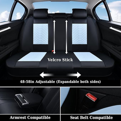 Coverado Leather Seat Covers, Car Seat Covers Full Set, Waterproof Nappa Leather Car Seat Cover, Car Seat Protectors 5 Seats, Black & Blue Automotive Seat Covers Fit for Most Cars Trucks - Image 3