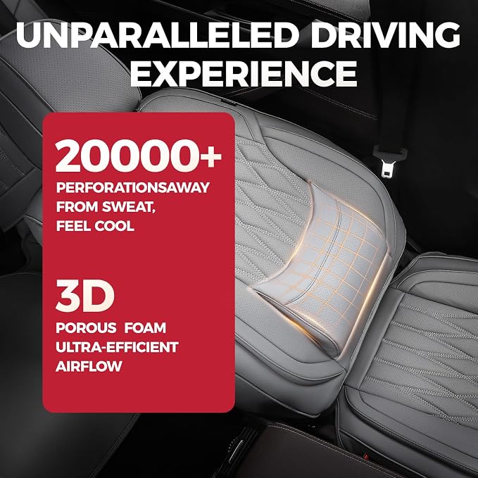 FREESOO Front Seat Covers Faux Leather Waterproof Universal Fit Grey | faux leather front seat covers, breathable waterproof, lumbar support, universal fit sedans hatchbacks pickups - Image 3