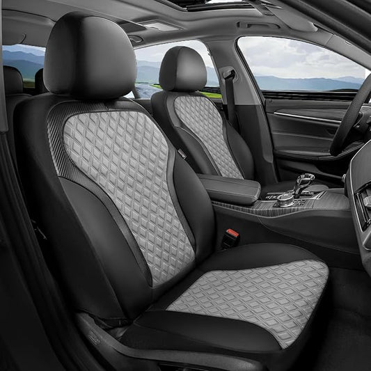 Coverado Front Seat Covers, 2-Pack Luxury Leather Car Seat Cover with Carbon Fibre Weave Design, Waterproof Car Seat Protectors, Driver Seat Covers Universal Fit for Cars SUV Trucks, Black Gray by COVERADOAUTO