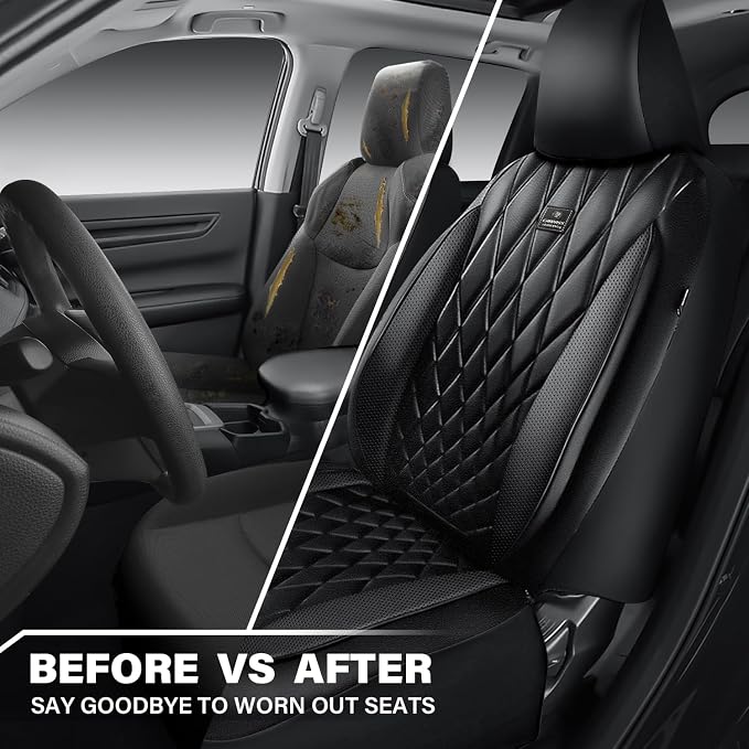 CAR PASS Nappa Leather Rav4 Front Seat Covers Custom Fit for Toyota Rav4 2019-2024, Camry 2018-2024, Corolla 2020-2025, Luxury Premium Anti-Slip Waterproof 2 Pack Seat Cover, Airbag Compatible Black - Image 6