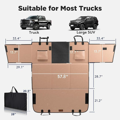 FURTIME XL Back Seat Extender for Dogs, Hard Bottom Seat Cover for Truck | Upgraded PU Leather Waterproof Anti-Scratch, 400LBS Supports, Large Space Dog Car Seat Cover for Full Size Truck SUV, Brown - Image 2